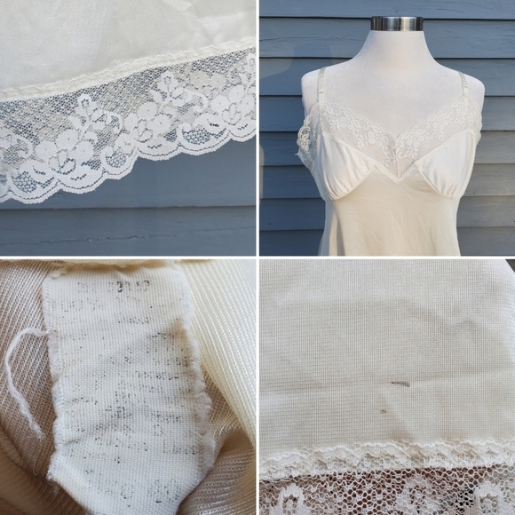 Vintage 70s White Nylon Satin Sexy Lace Trim Mini Slip Dress Chemise Nightie Lg - Picture 5 of 7